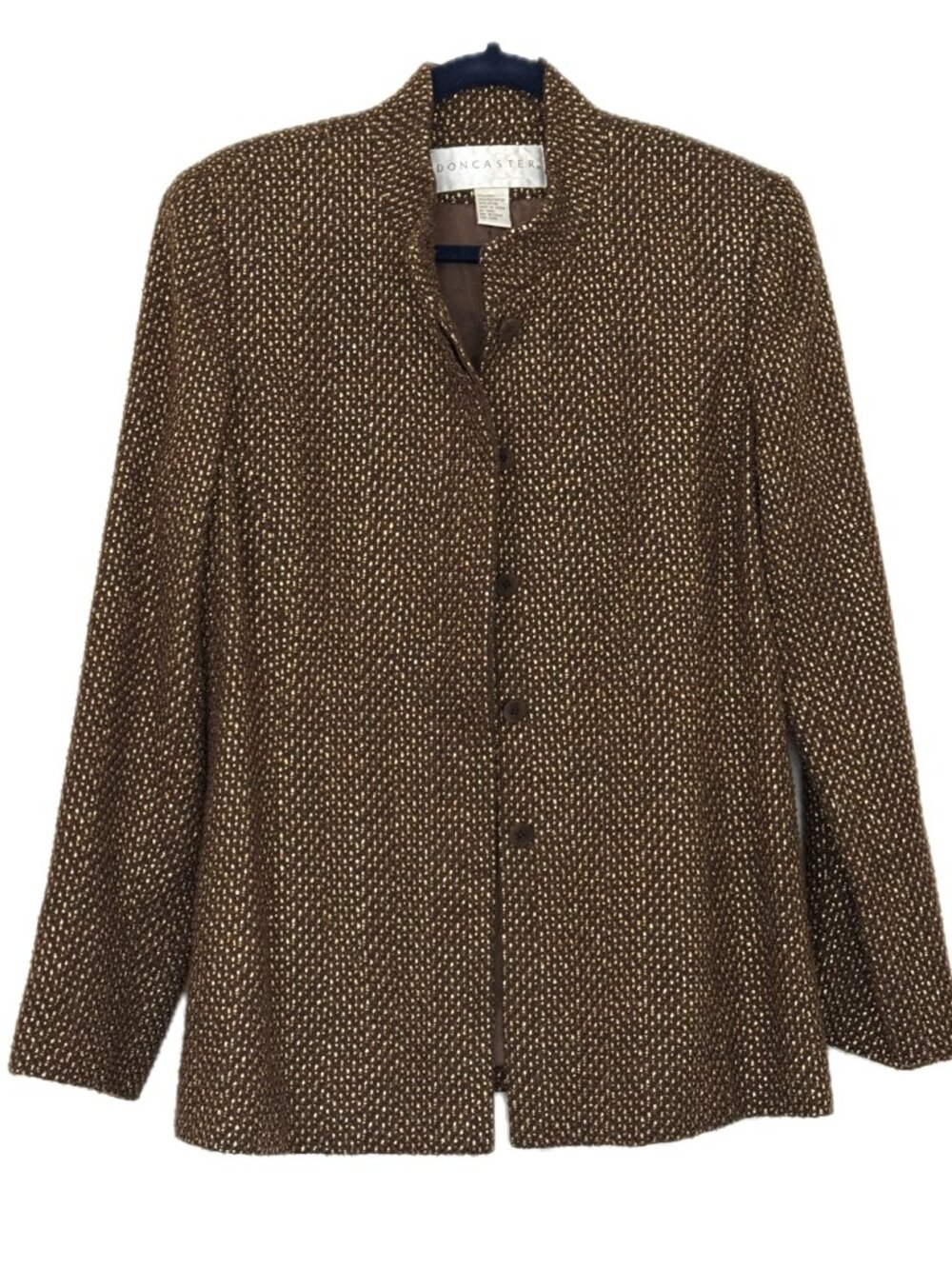 Doncaster Blazer Wool Tweed Gold Cocoa Sz 12 Slimming Silhouette